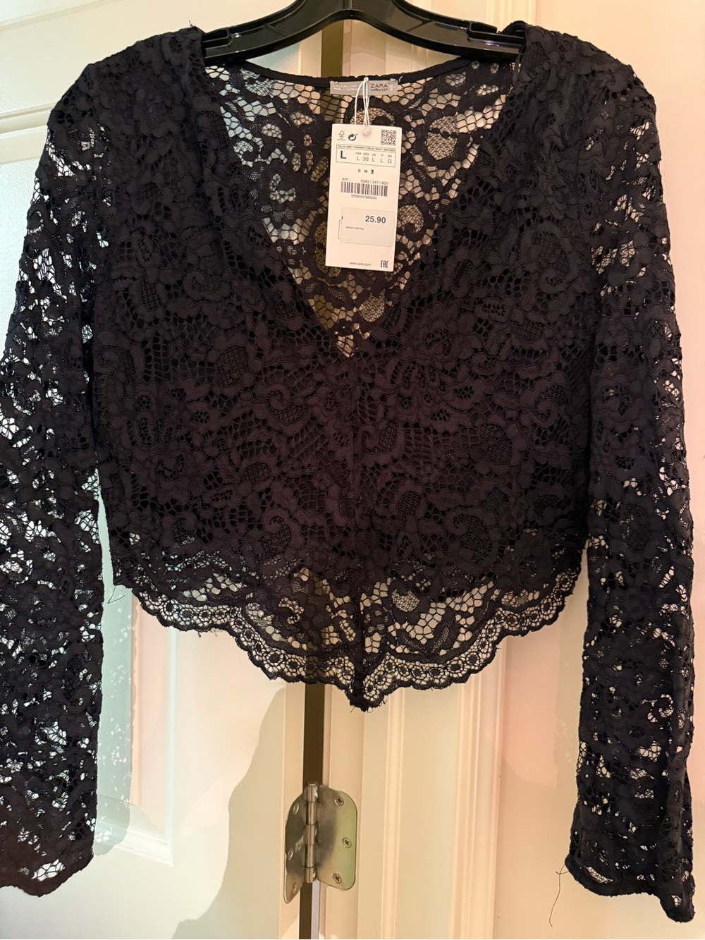 Zara Black Lace V-Neck Cropped Blouse